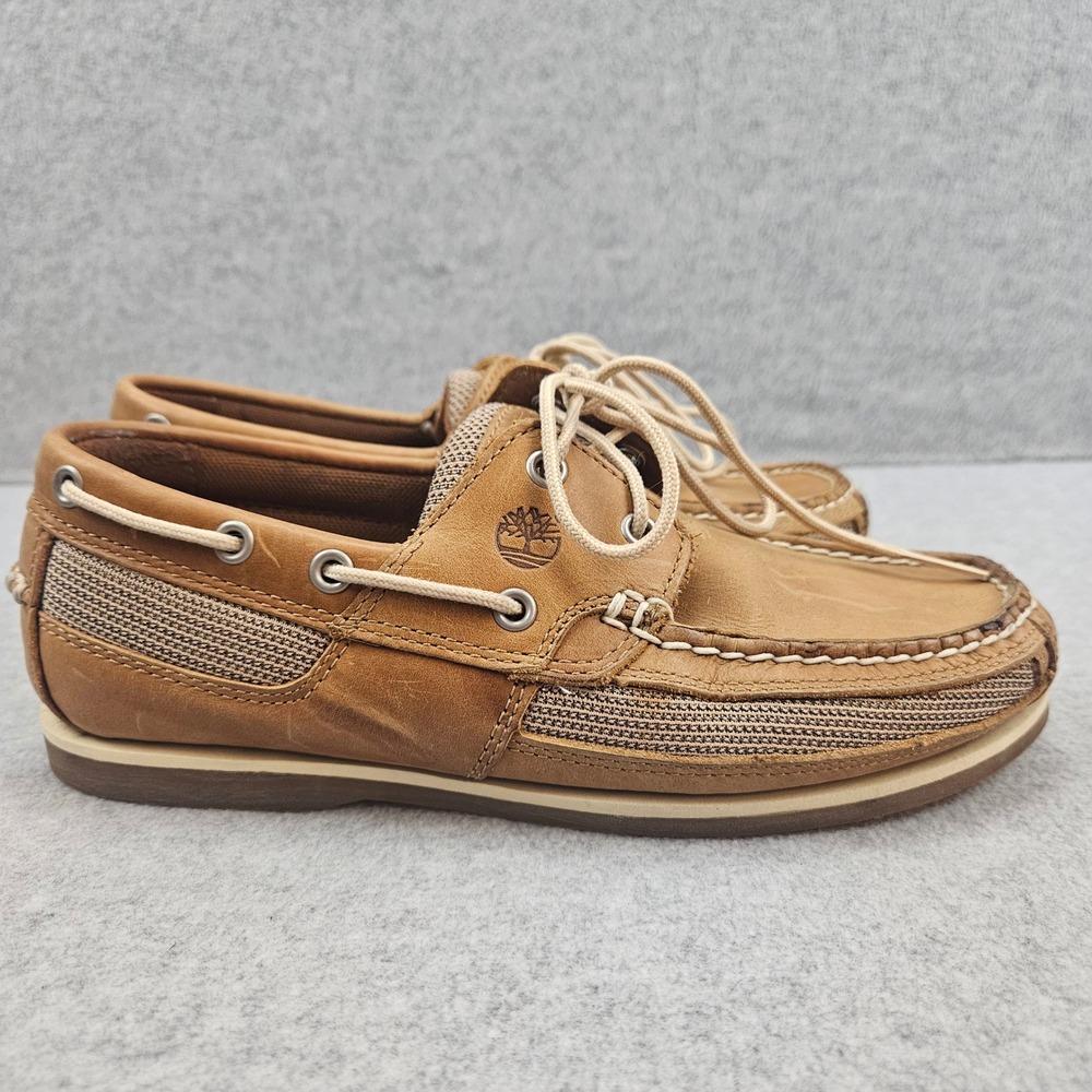 TIMBERLAND Boat Shoes Womens 8M Tan Leather Mesh 16698 Casual Deck Loafers